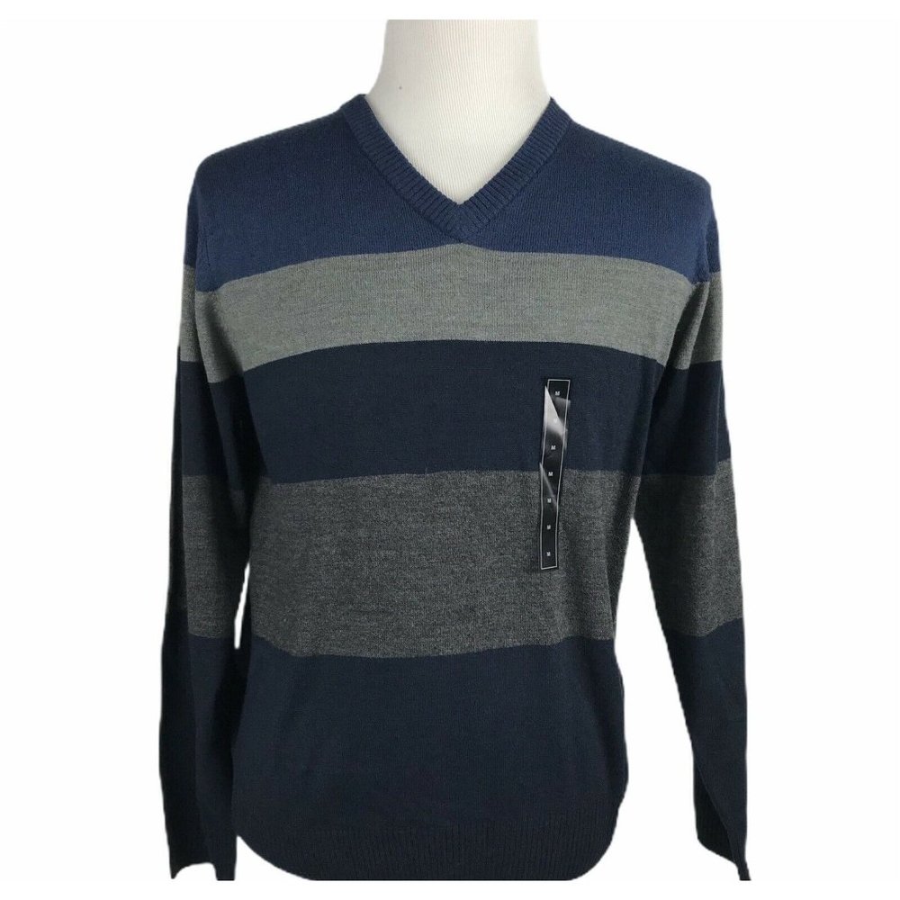 Tricots St Raphael Mens Striped Blue Gray‎ Sweater Size Medium NEW
